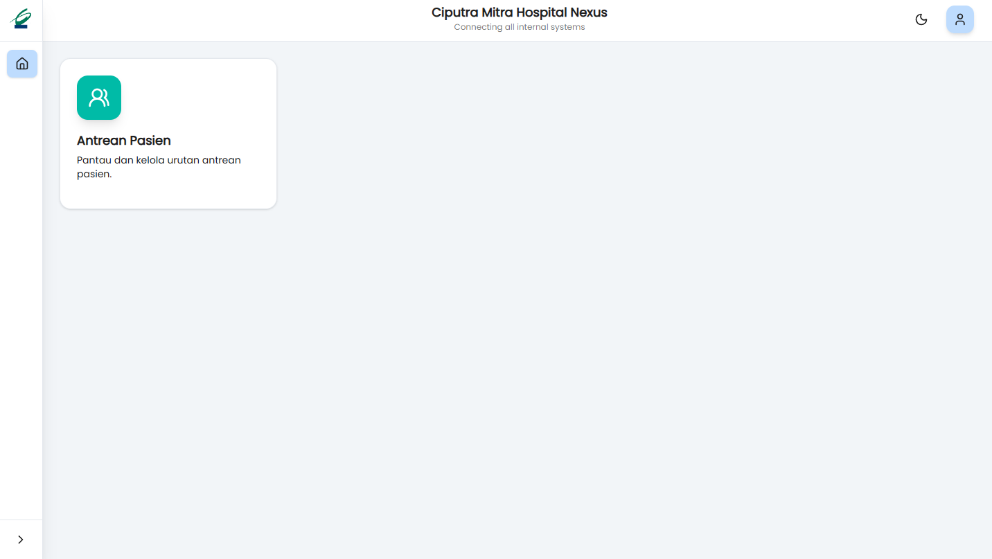 Dashboard dengan menu sidebar