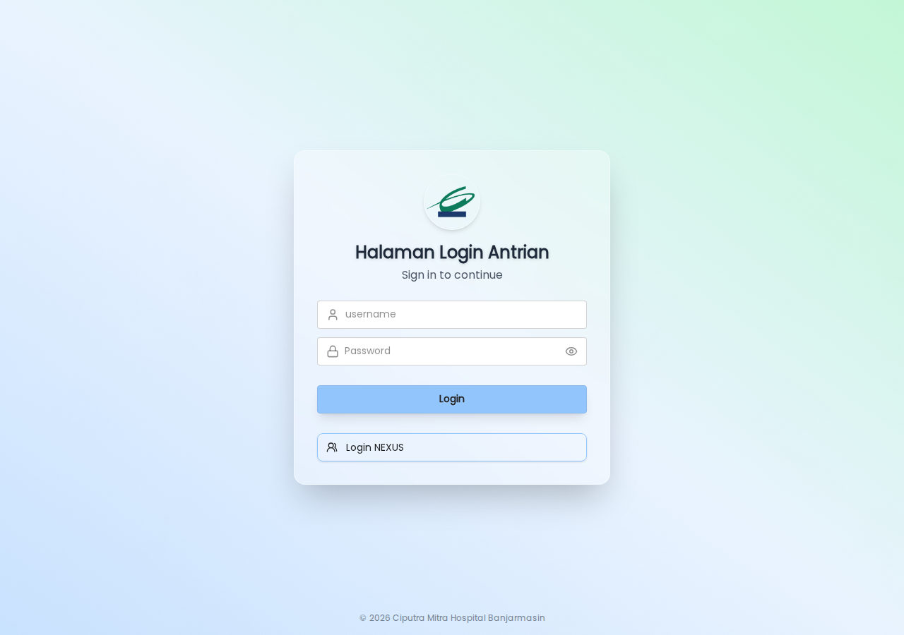 Dashboard Antrian setelah login sebagai Perawat